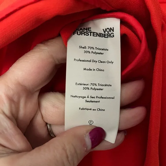 NWT DVF L/S A-line dress. BRIRE wrap style bright red - Picture 11 of 16